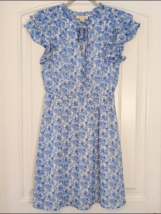 Monteau Dresses & Skirts - Monteau Blue and White Floral Patterned Ruffle Sleeve Dress